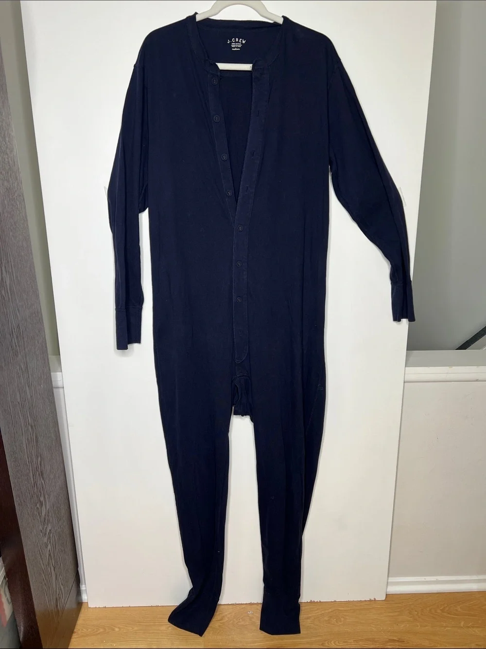 J Crew Sz M Navy Blue Cotton Front Button Sleepwear One Piece Pajama 100 Cotton